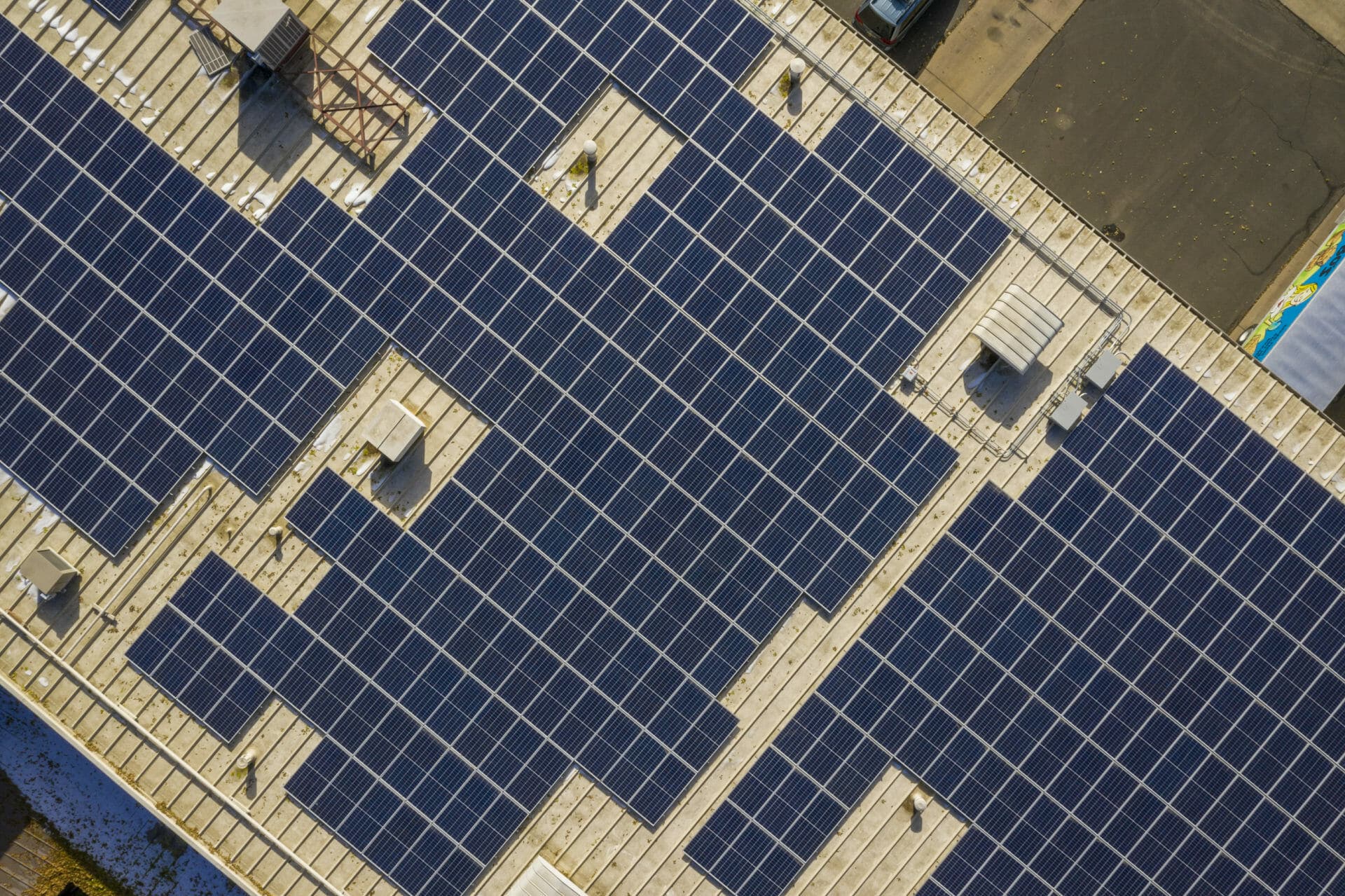 close up of solar panels on roof