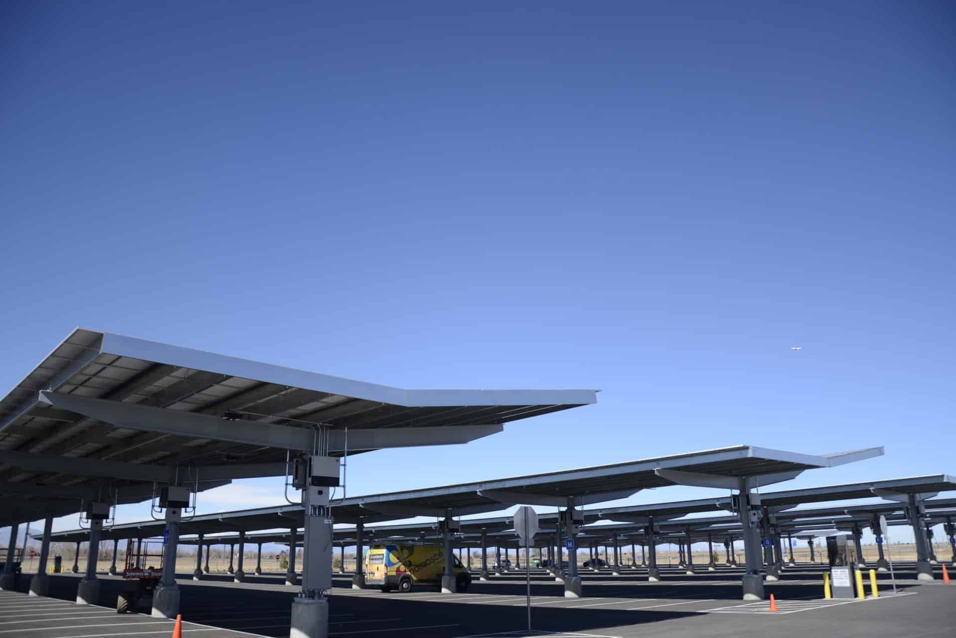 commercial solar panel carport installation in parking lot denver