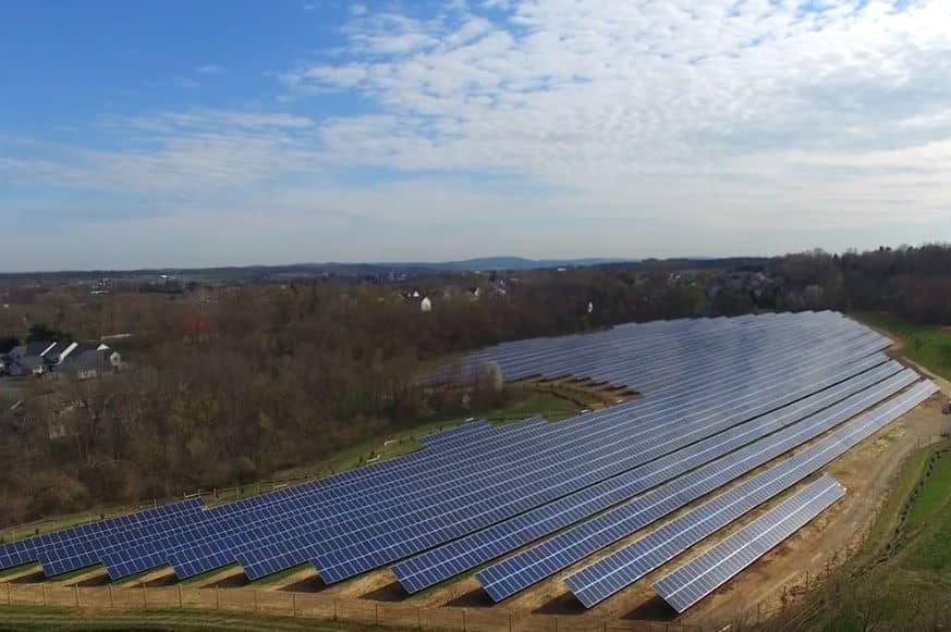 aerial view of commercial solar in pennsylvania