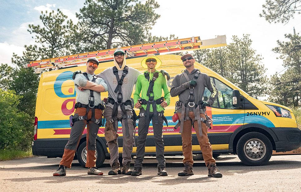Four smiling solar installers