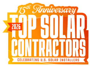 Award badge for 2026 Top Solar Contractor Award from Solar Power World